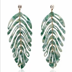 NEW Mona Green Tropical Leaf Crystal Earring